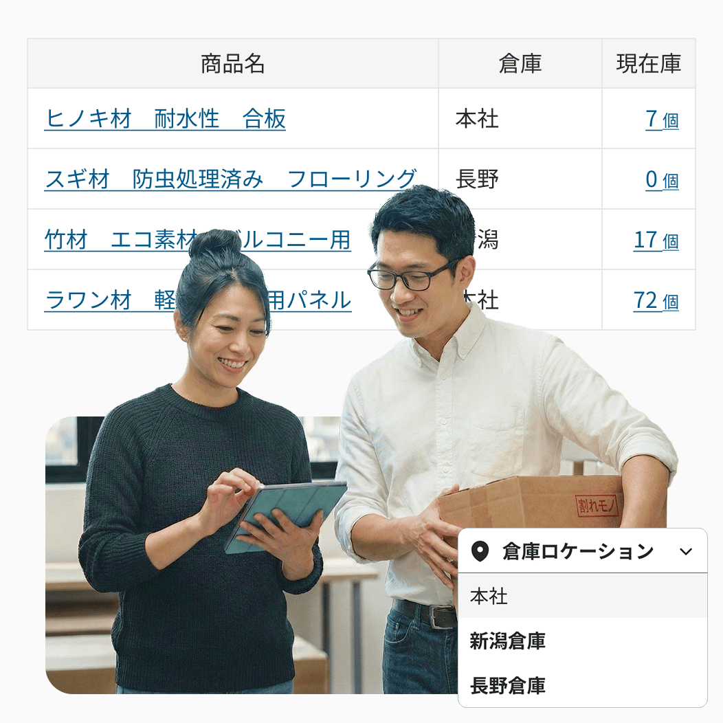 全拠点の在庫を一元把握 UI