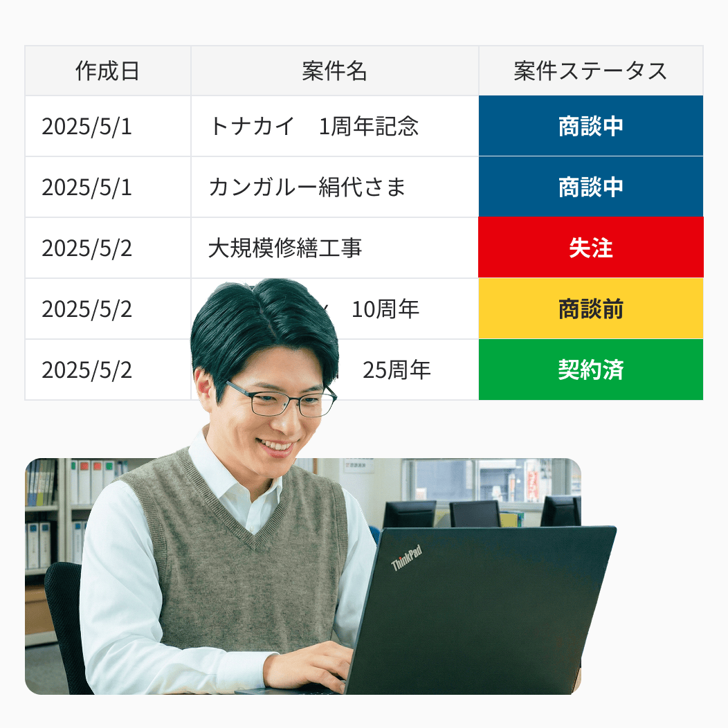 案件の進捗を一目で把握 UI