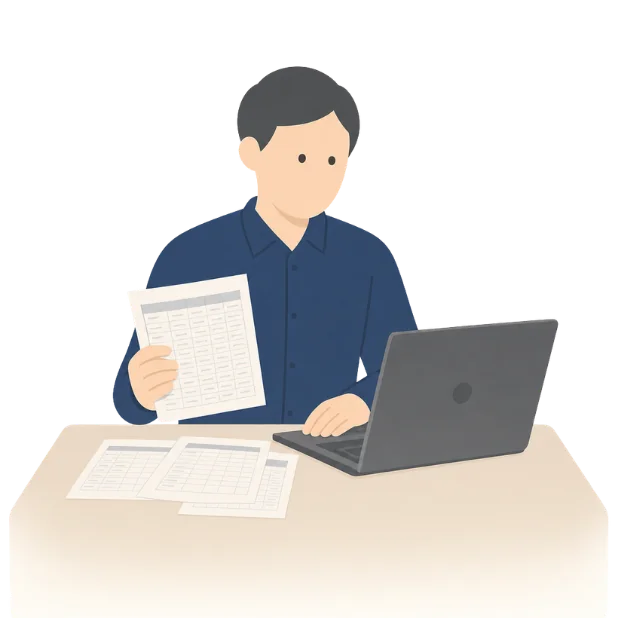 価格改定のたびに見積書と値上げ通知書を Excel で作り直している担当者のイラスト